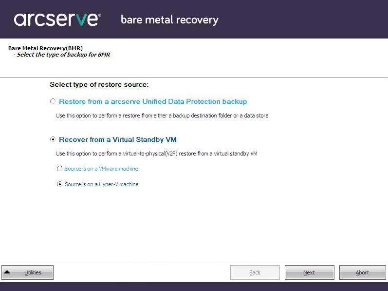 Recover using a HyperV Virtual Standby VM